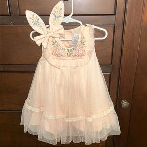Tahari Peach Floral Embroidered Kids Dress
